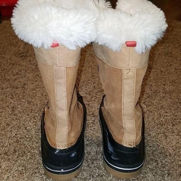 Cat & Jack Boots Leather Fur Winter SNOW Waterproof Kids YOUTH GIRLS Size 5 - Picture 8 of 11
